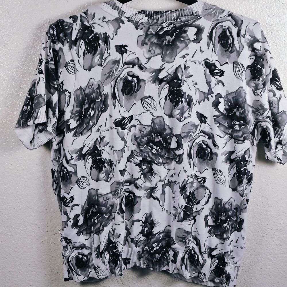 Cathy Daniels Blouse Womens Large Black White Floral 3/4 sleeve - Picture 4 of 5